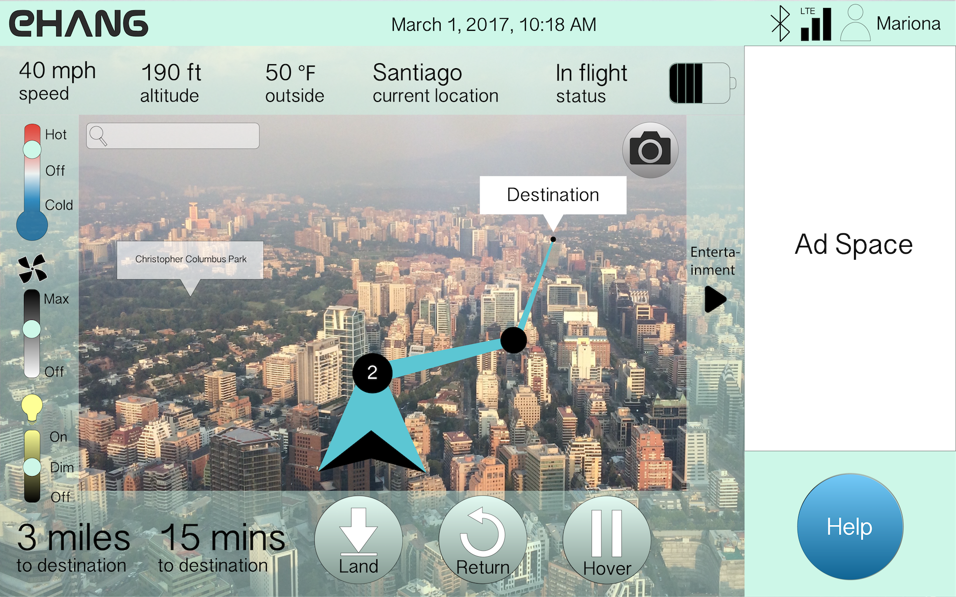 EHANG in flight with left sidebar