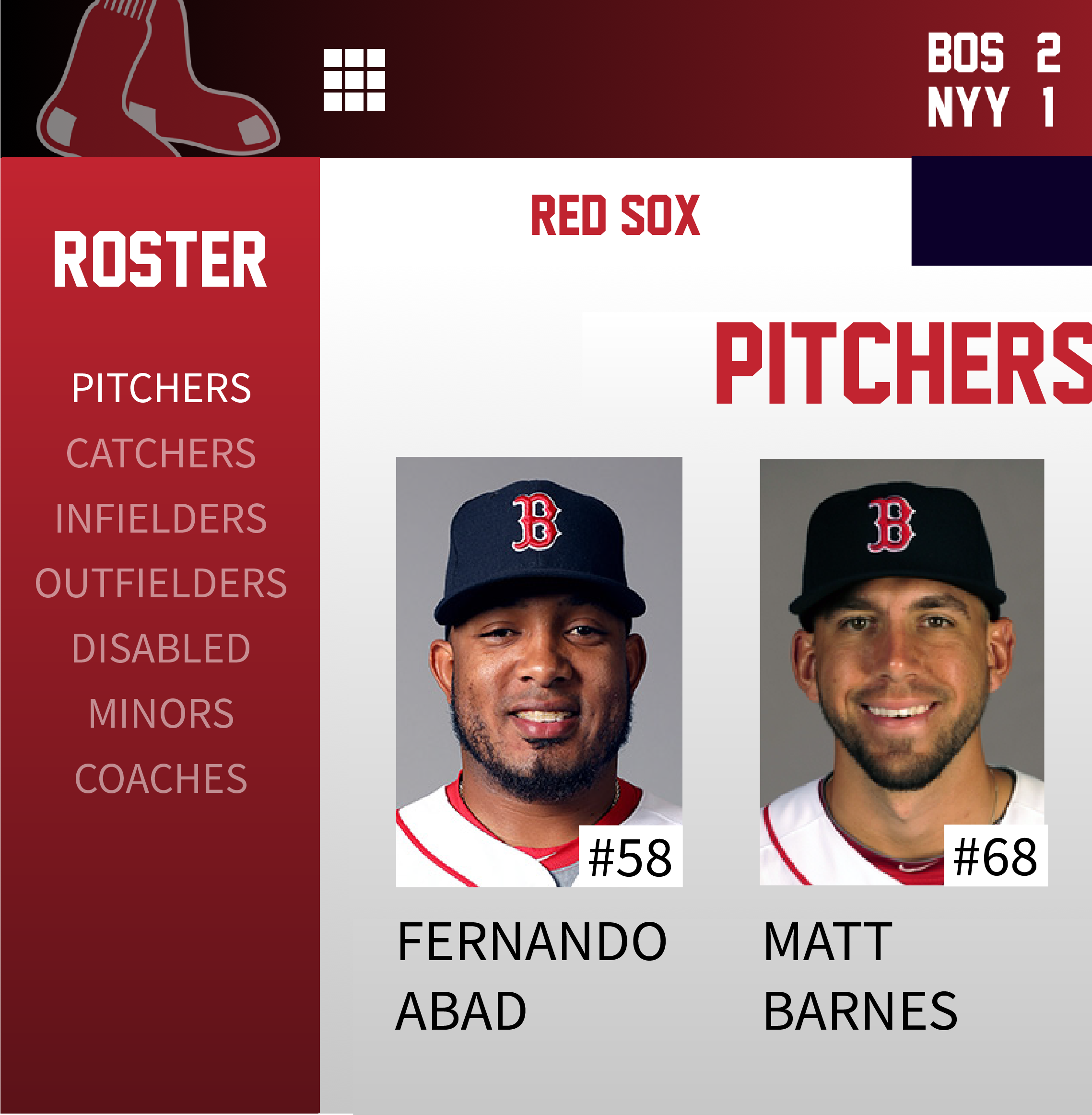 Red Sox Roster Screen