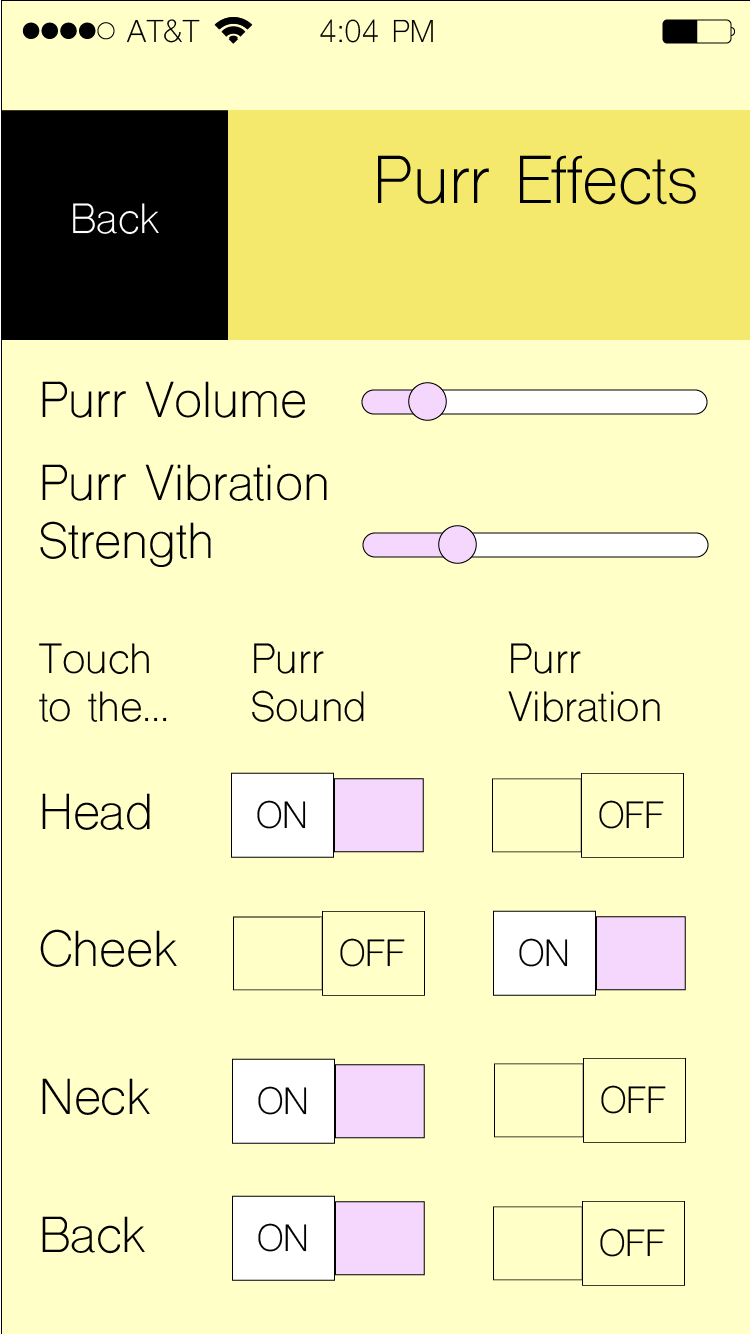JustoCat set purr settings screen