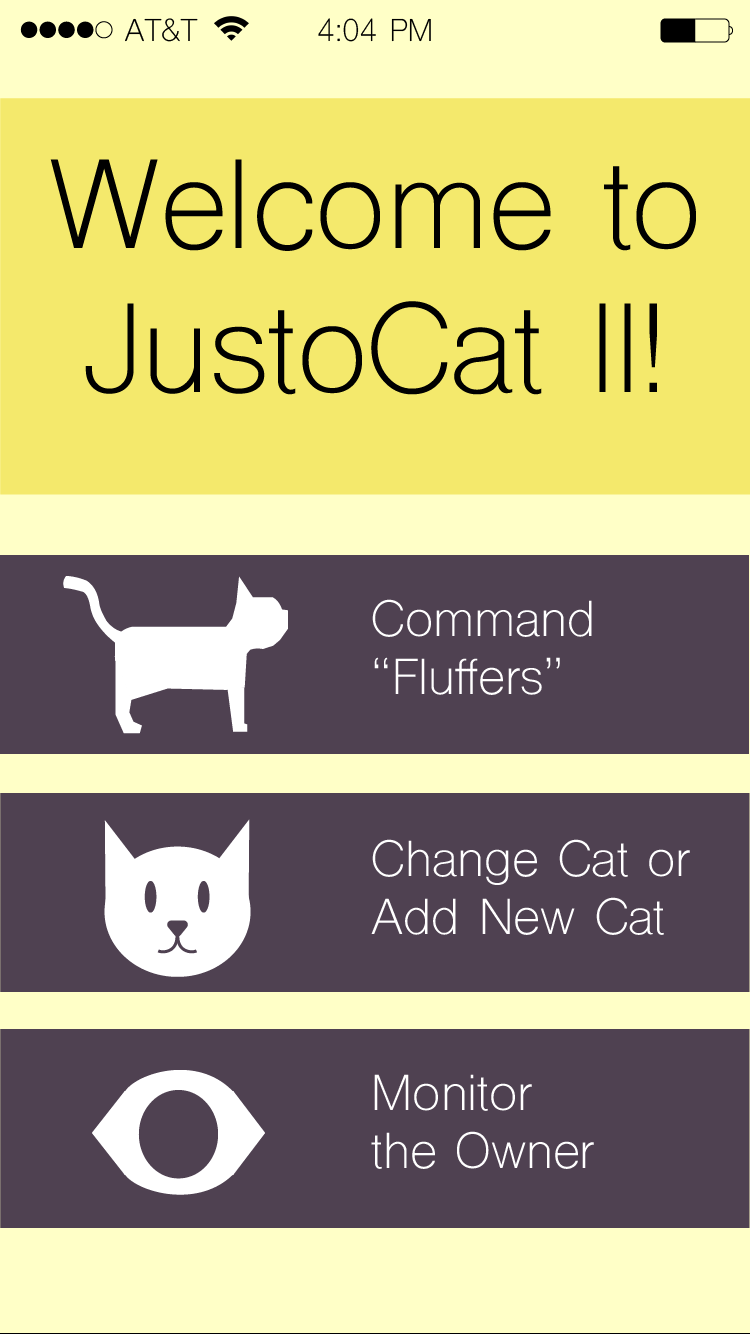 JustoCat app welcome page
