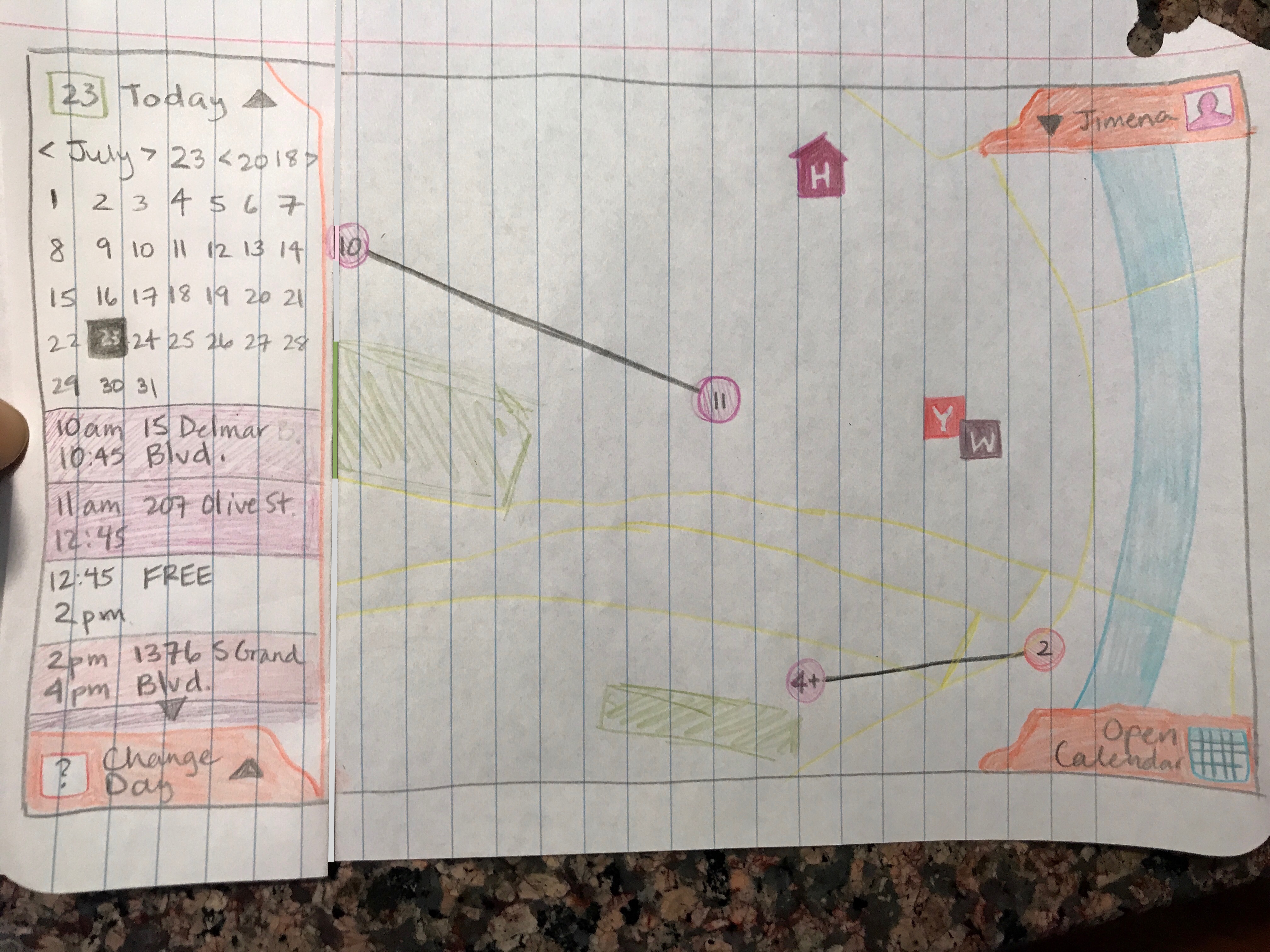 Sketch: map view with events sidebar