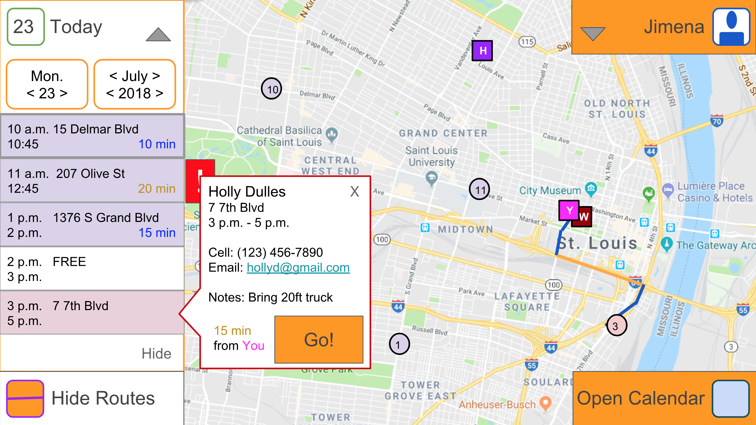 Google Slide: map view with event info popup