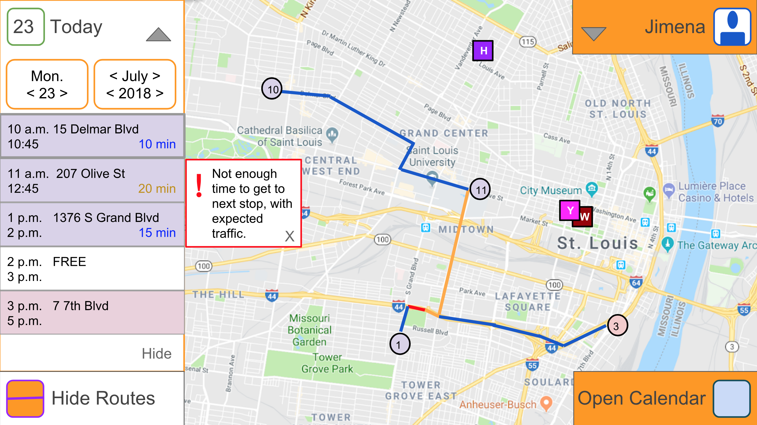 Google slide: map view with warning popup
