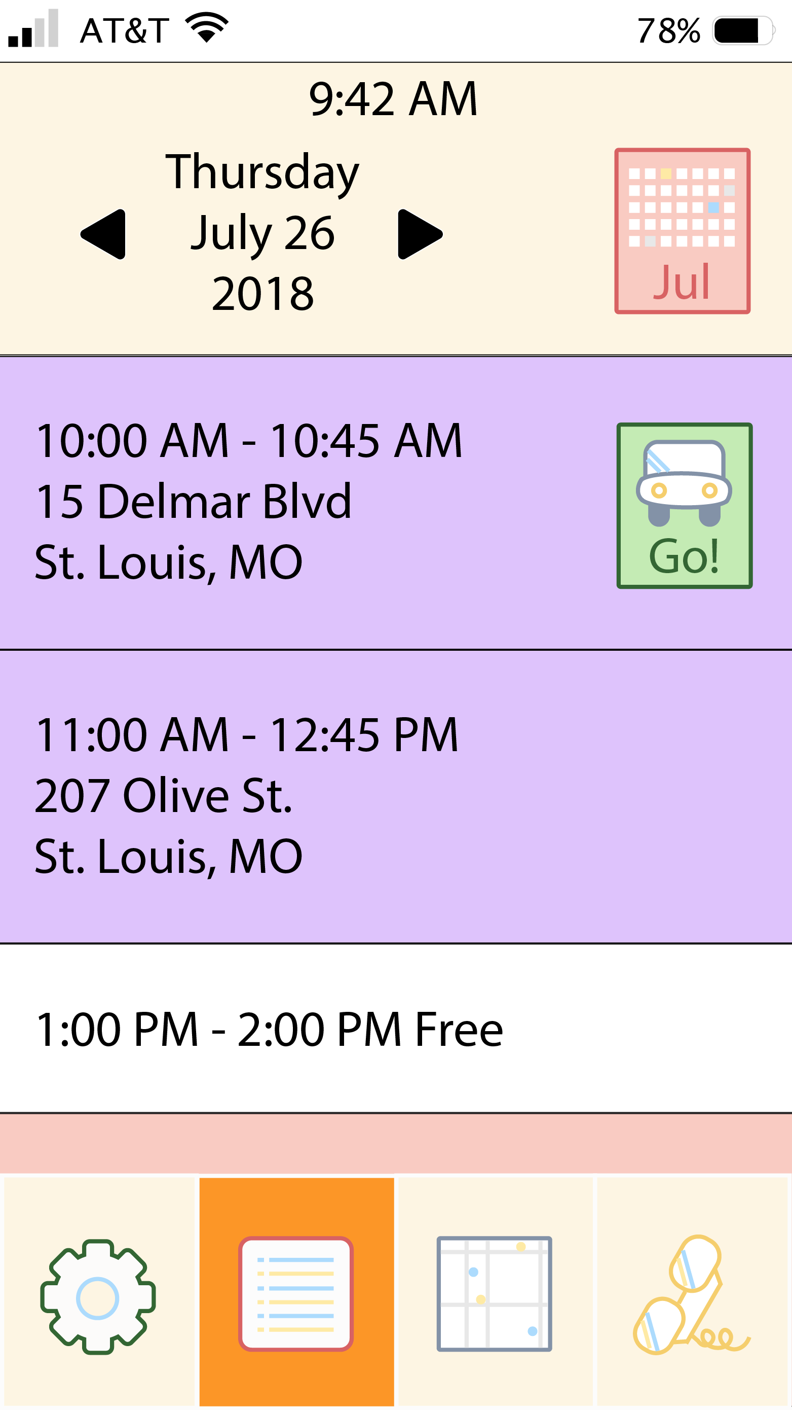 Mobile events screen